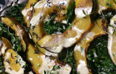 Roasted Acorn Squash & Kale with Maple Tahini Dressing