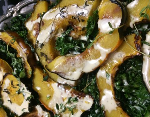 Roasted Acorn Squash & Kale with Maple Tahini Dressing